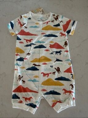OshKosh B'gosh White Multi Horse Print Baby One-Piece